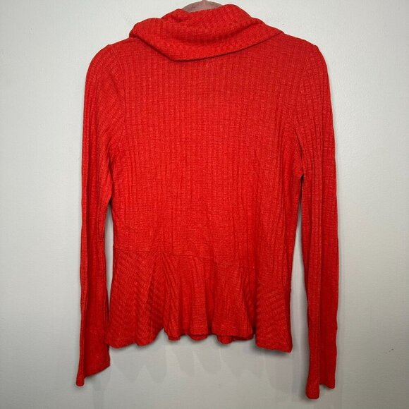 Anthropologie Maeve Ribbed Sweater Winterscape Peplum Cowl Neck Orange Medium - Picture 8 of 8